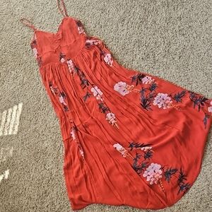 Free People Pink and Red Spaghetti Strap Maxi Sundress